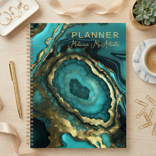 Agenda Elegante lujo geoda de ágata y mármol dorado teñid