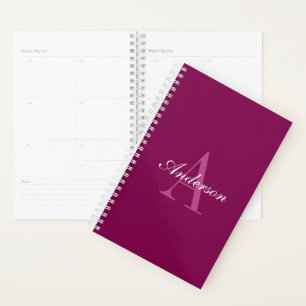 Agenda Elegante Magenta rojo, rosa y blanco nombre y mono