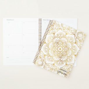 Agenda Elegante Mandala Floral de Oro Blanco