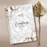 Agenda Elegante Marble & Gold Logo Initials Business 2023<br><div class="desc">Manténgase organizado con este elegante planificador de negocios de mármol y oro de 2023. Personalice y añada sus detalles de negocio, su nombre y un año de título 2023 (o cualquier año). Puede insertar su logotipo en la parte posterior, así como los datos de contacto de su empresa y los...</div>