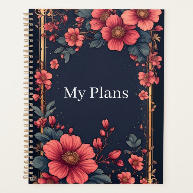Agenda Elegante marco floral con flores rosas (Anverso)