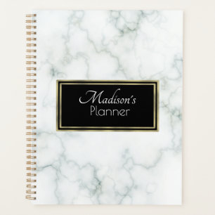 Agenda Elegante Mármol Gris Moderno Nombre Oro