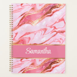 Agenda Elegante Mármol rosa y Relieve metalizado dorado p