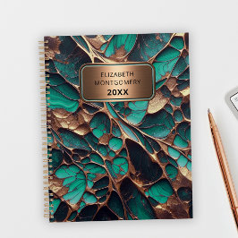 Agenda Elegante mármol Verde azulado y dorado con placa d