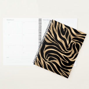 Agenda Elegante metal dorado Zebra Black Animal Print