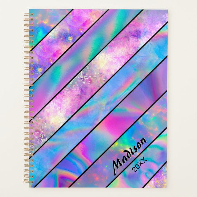 Agenda Elegante moda holográfica rosa azul (Anverso)