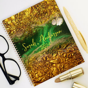 Agenda Elegante Moda Relieve metalizado metálico de oro A