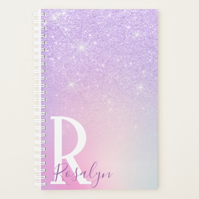 Agenda Elegante moderno elegante purpurina negro oscuro (Anverso)