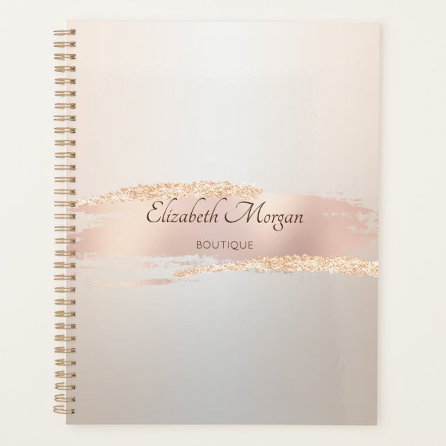 Agenda Elegante Moderno, Rosa Dorado Chic Pincelada (Anverso)