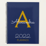 Agenda Elegante Monograma Azul de la Marina de Oro 2022<br><div class="desc">2022 Monograma azul de la Marina Dorada y Planner de bloc de notas en espiral inicial. Esto hace que el dulce perfecto cumpleaños 16,  boda,  ducha de novia,  aniversario,  ducha de bebé o fiesta de soltera sea regalo para alguien que ama el lujo glam y los estilos de moda.</div>