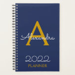 Agenda Elegante Monograma Azul de la Marina de Oro 2022<br><div class="desc">Monograma dorado y azul marino 2022 y Planner de bloc de notas en espiral inicial. Esto hace que el dulce perfecto cumpleaños 16,  boda,  ducha de novia,  aniversario,  ducha de bebé o fiesta de soltera sea regalo para alguien que ama el lujo glam y los estilos de moda.</div>