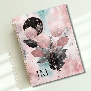 Agenda Elegante Monograma Botánico Moderno Rosa-Oro