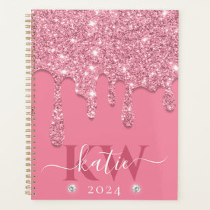Agenda Elegante Monograma Brillante con Goteo de Rosa Cla