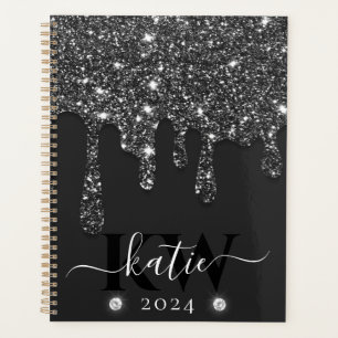 Agenda Elegante Monograma Brillante con Goteo Negro