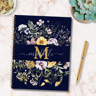 Agenda Elegante Monograma Colorido Jardín Floral de Flore
