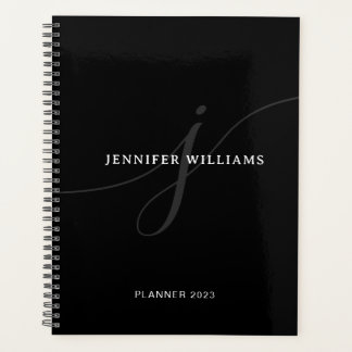 Agenda Elegante Monograma de escritura plateado blanco ne