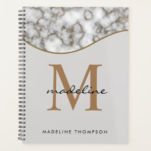Agenda Elegante Monograma de Gris Negro de Mármol Oro Cru
