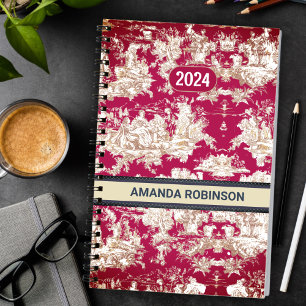 Agenda Elegante monograma de laca roja vintage toile de j