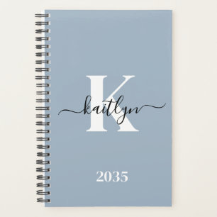 Agenda Elegante Monograma de Letra en Azul Polvo