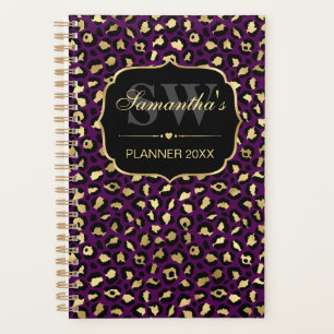 Agenda Elegante Monograma de Manchas de Leopardo con Purp