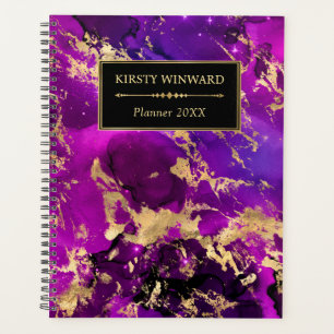 Agenda Elegante Monograma de Mármol de Galaxia Morado y D