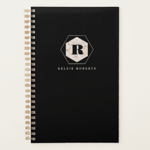 Agenda Elegante Monograma de Mármol Mensual Negro semanal