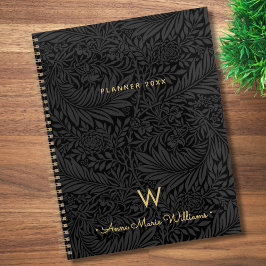 Agenda Elegante Monograma de Nombre en Oro Negro Floral 2