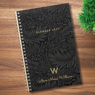 Agenda Elegante Monograma de Nombre en Oro Negro Floral 2