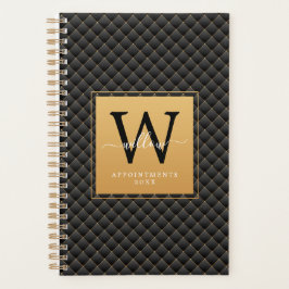 Agenda Elegante Monograma de Oro Negro Tendencia Inicial 