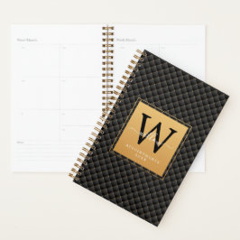 Agenda Elegante Monograma de Oro Negro Tendencia Inicial