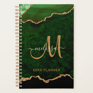 Agenda Elegante Monograma de Purpurina de oro verde Agate