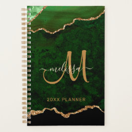 Agenda Elegante Monograma de Purpurina de oro verde Agate