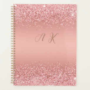 Agenda Elegante Monograma de Rosa Dourada Luxe Brillo