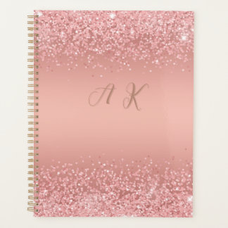 Agenda Elegante Monograma de Rosa Dourada Luxe Brillo