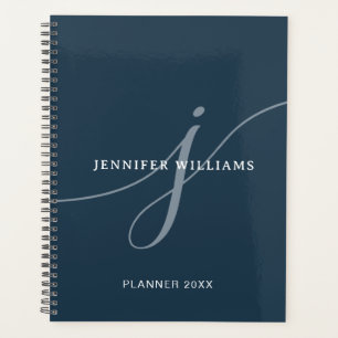 Agenda Elegante Monograma estilo guion azul de la Marina