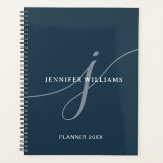 Agenda Elegante Monograma estilo guion azul de la Marina