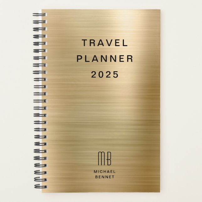 Agenda Elegante Monograma Faux Gold Travel (Anverso)