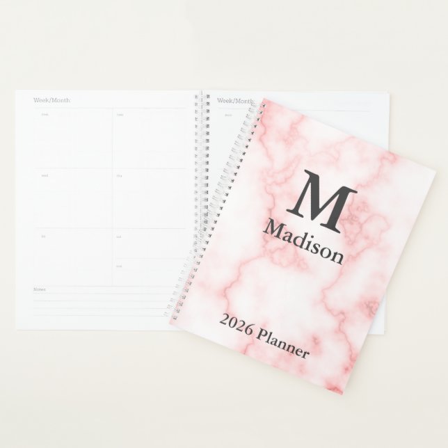 Agenda Elegante Monograma Faux Pink Marble Gray Nombre 20 (Demostración)