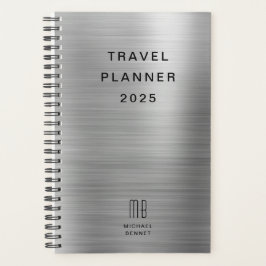 Agenda Elegante Monograma Faux Silver Gray Travel