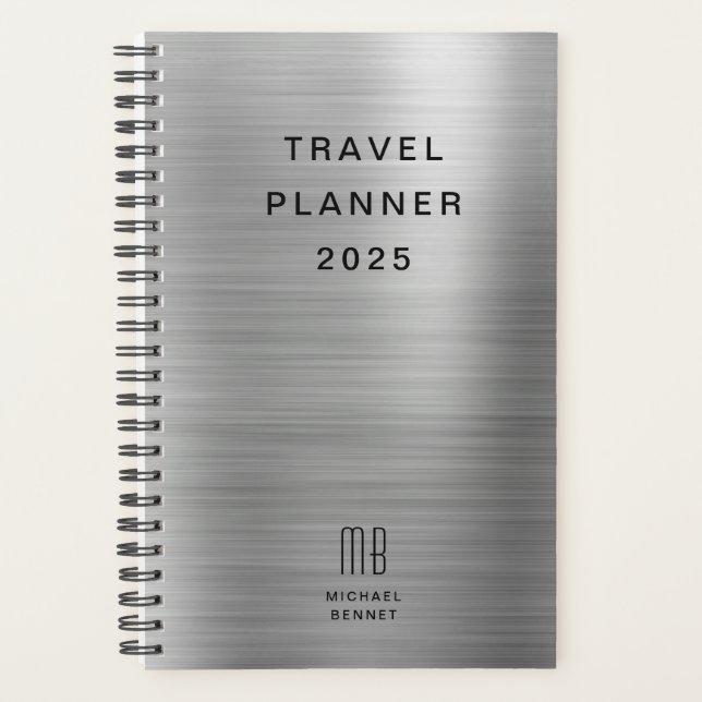 Agenda Elegante Monograma Faux Silver Gray Travel (Anverso)