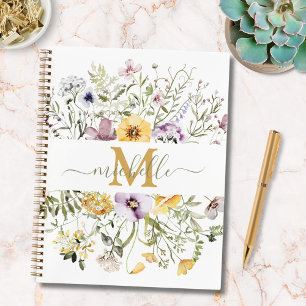 Agenda Elegante Monograma Floral Colorido Jardín de Flore