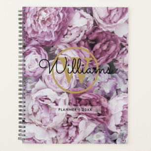 Agenda Elegante Monograma Floral Dorado Chic 2023