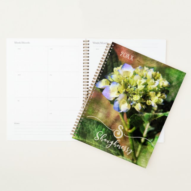Agenda Elegante Monograma Floral Hydrangea Planner (Demostración)