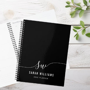 Agenda Elegante Monograma inicial de escritura en blanco