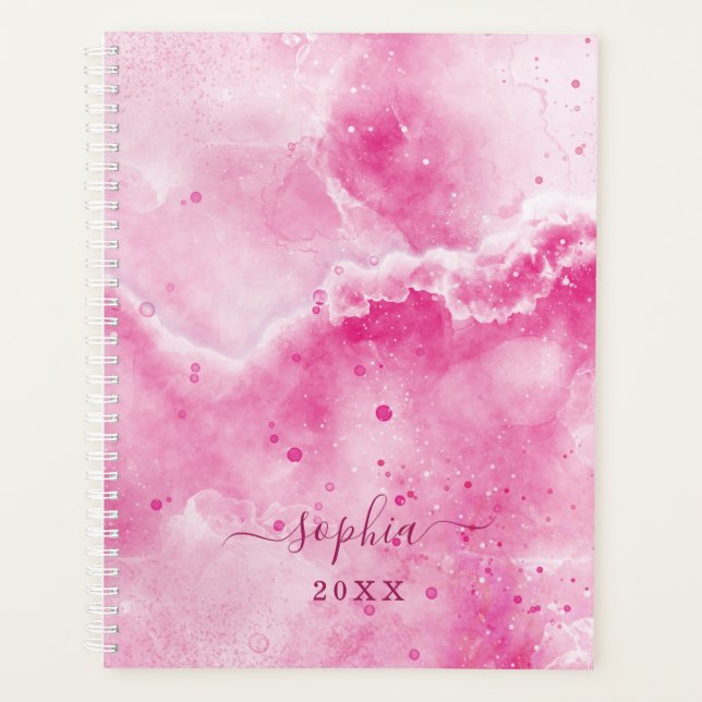 Agenda Elegante Monograma Mármol Rosa Girly Glam 2025 (Anverso)