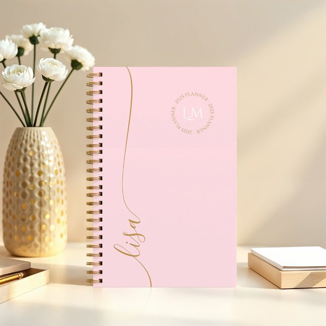 Agenda Elegante Monograma Mínimo Nombre de Script de Inic (Elegant Minimal Monogram Initials Script Name Planner (Front))