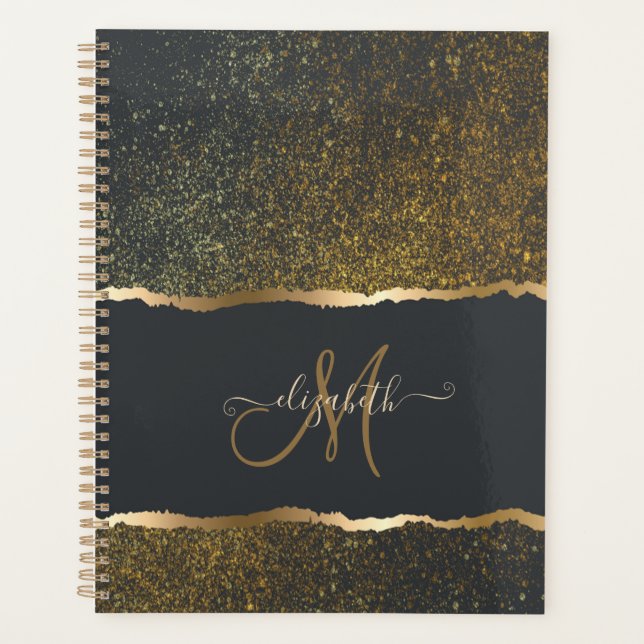 Agenda Elegante Monograma Moderno con Toque de Oro (Anverso)
