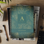 Agenda Elegante monograma moderno personalizado y nombre<br><div class="desc">Elegante vintage verde esmeralda monogramado en 2025 con diseño floral de diseño de diseño de color oro fino personalizado con su nombre y texto.</div>