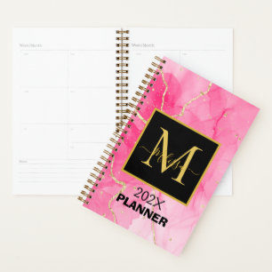 Agenda Elegante Monograma Negro Marcado Rosa