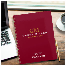 Agenda Elegante Monograma profesional de oro de Borgoña